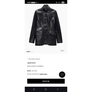 NEW, Rag & Bone Slade Vegan Leather Blazer in Black - size 8  #SJ1774